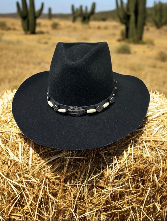 Vintage  Harley-Davidson Wide Brim Felt Fedora Hat